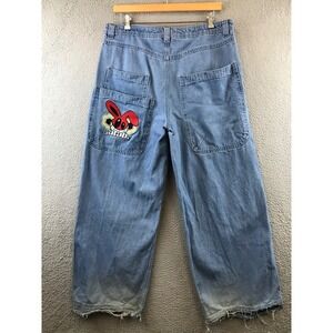 Vintage Alab Jeans Baggy Wide Leg Embroidered Bunny Patch Light Wash Denim 38